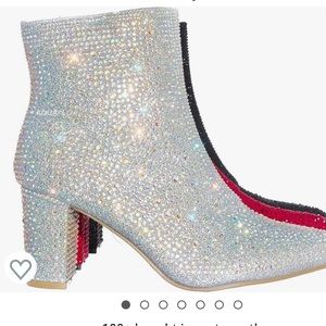 Women Rhinestone Block Chunky Heel Ankle Bootie